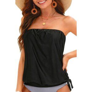 Women Swimwear Top Bandeau Blouson Tankini Support Tummy Control